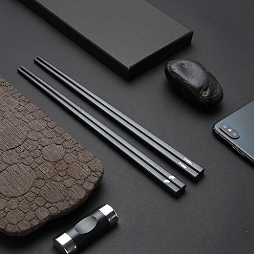 Sillas de comedor japonés 5 pares de palillos de aleación reutilizables estantes de comedor lavables para lavar vajilla Set de vajilla con estilo negro de lujo hecha a mano 5 estilo