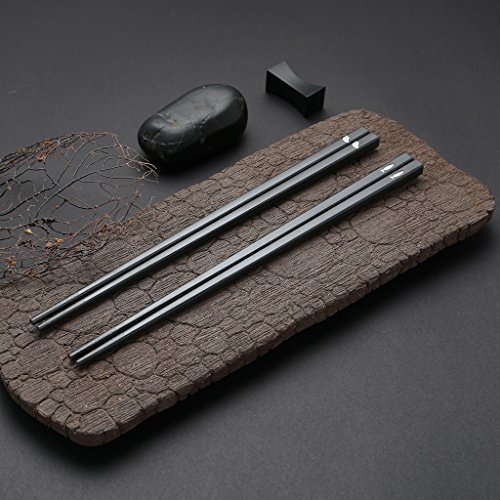 Sillas de comedor japonés 5 pares de palillos de aleación reutilizables estantes de comedor lavables para lavar vajilla Set de vajilla con estilo negro de lujo hecha a mano 5 estilo