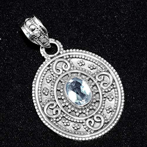 Silver Palace Colgante de Plata esterlina Hecho a Mano y topacio Azul para Mujeres y niñas