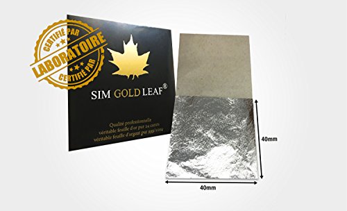 Sim Gold Leaf Hoja, Plata, 40mm x 40mm, 10