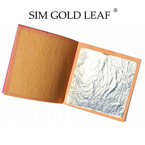 Sim Gold Leaf Hoja, Plata, 40mm x 40mm, 10