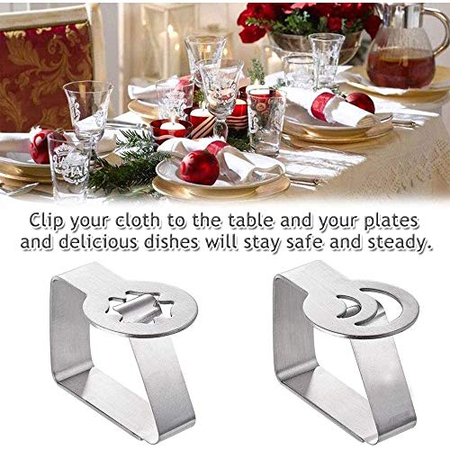 Simon Lee Woodham 4 Piezas Clips de Mantel Acero Inoxidable, 4 Formas de Abrazadera de Mantel, Mantel Acero Inoxidable para Fiestas en Restaurantes, Buffets de Picnic