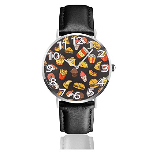 Simpatici zaini per Hot Dog Orologi Pizza Taco Orologio da polso in Pelle Resistente Resistente Orologio al quarzo Life Silence con Acciaio inossidabile Argento