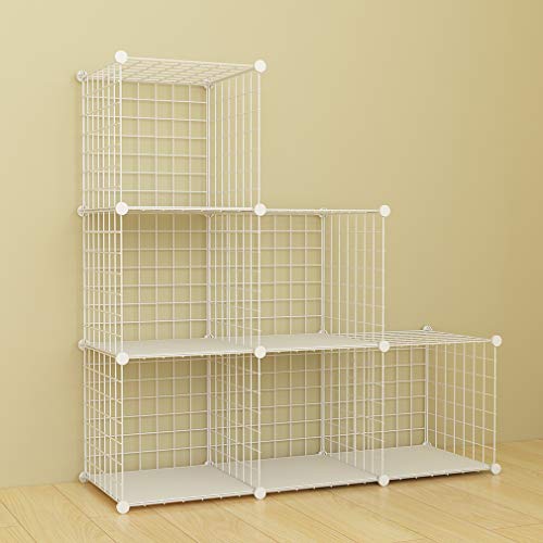 SIMPDIY estanteria Modular Malla Almacenamiento, librería Armario 6 Cubos, estanterias metalicas almacenaje Alta Capacidad, Vitrina Almacenamiento artículos Sala Estar Oficina, 93x32x62cm, Blanco