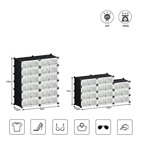 SIMPDIY Zapatero Cubos, 2x6 Cubos Almacenamiento zapateros Modular, Unidad Gran Capacidad organizadores Zapatos con Door, Shoes Cubo Almacenamiento Botas en la Entrada la Sala Estar (93x37x108cm)