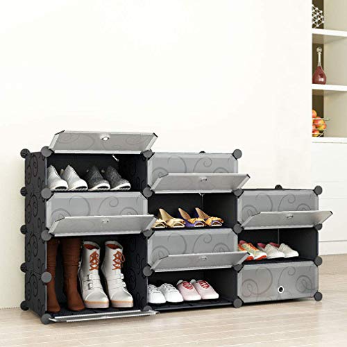 SIMPDIY Zapatero Cubos, 2x6 Cubos Almacenamiento zapateros Modular, Unidad Gran Capacidad organizadores Zapatos con Door, Shoes Cubo Almacenamiento Botas en la Entrada la Sala Estar (93x37x108cm)