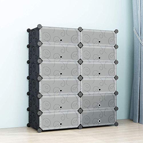 SIMPDIY Zapatero Cubos, 2x6 Cubos Almacenamiento zapateros Modular, Unidad Gran Capacidad organizadores Zapatos con Door, Shoes Cubo Almacenamiento Botas en la Entrada la Sala Estar (93x37x108cm)