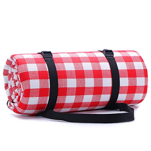 Simpeak Manta Picnic Impermeable 200 * 200cm Anti-Arena Outdoor, Picnic, Acampa y Otra Actividad al Aire Librev - Plaid Rojo y Blanco