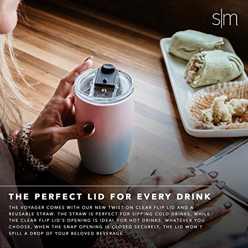 Simple Modern 355 ml (12oz) Voyager Termo Taza con Paja - Vaso Termico de Viaje Café Termica Para Llevar Acero Inoxidable Botella de Agua -Oro Rosa