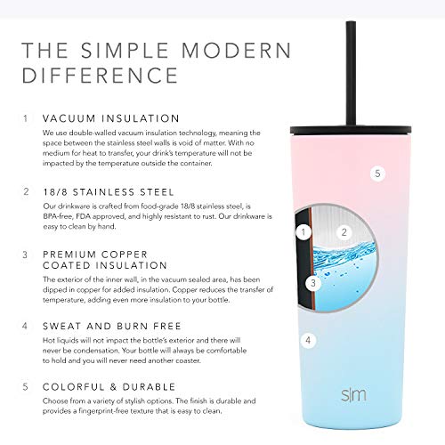 Simple Modern Classic 710ml Termo Cafe con 2 Tapas: Abatible y con Pajita Taza Termica para Llevar Vaso Termico de Viaje 4 Horas Calientes 16 Horas Frias, Botella Agua Acero Inoxidable Mujer u Hombre