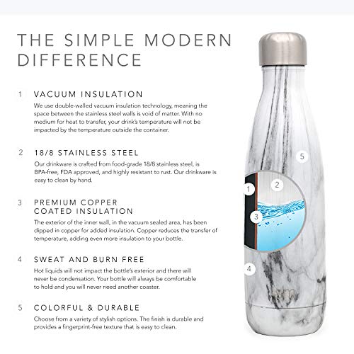 Simple Modern Wave 250ml Termo Botella Agua Acero Inoxidable, Botella Termica Mantiene el Frio por 18 horas Aislada al Vacío Doble Pared para Deporte café o viaje Diseño: Mármol de Carrara