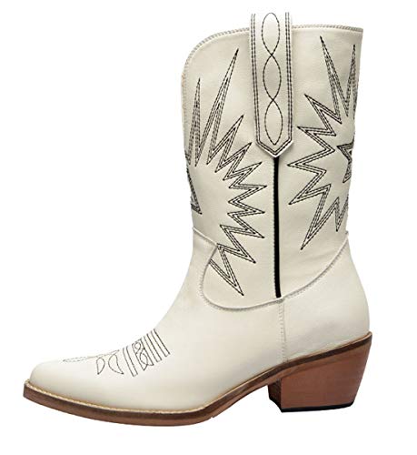 SimpleC Mujer Pull On Cowboy Botas Vaqueras a Media Pantorrilla blanco39 EU