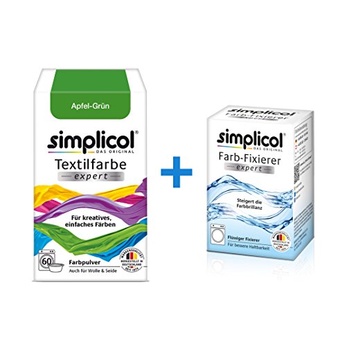 Simplicol Expert + fijador del Color Paquete de Kombi Fabric Dye: Tinte de Coloración para Textiles: Lavado a Mano o Lavadora - Manzana Verde