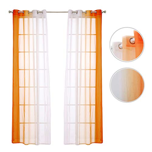 SIMPVALE Juegos de 2 Cortinas Gasa - degradados - Gasa Transparente Visillos - Ancho 140cm - Naranja con Blanco - Altura 245cm