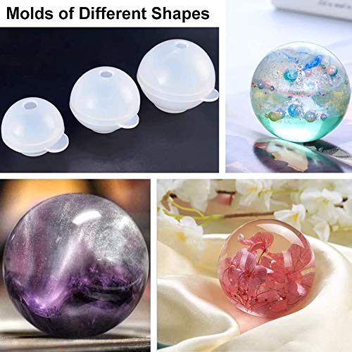 SIMUER 5 Piezas Moldea DIY Esfera Redonda De Silicona para Resina Epoxi Joyería Hacer Vela Cera Casera Jabón DIY Plástico Bomba de Baño Molde Con 6 Pajitas 6 Varillas Agitadoras - 5 Diferentes Tamaños