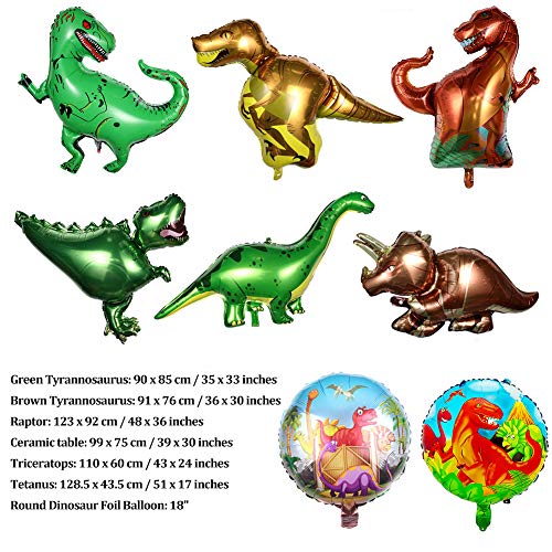 SIMUER Dinosaurio Globo de Helio, 8 Piezas Gigante Globos para Fiesta de niños Globo de cumpleaños Decoración Foil Dinosaur Balloon Jurassic World Birthday Party Supplies