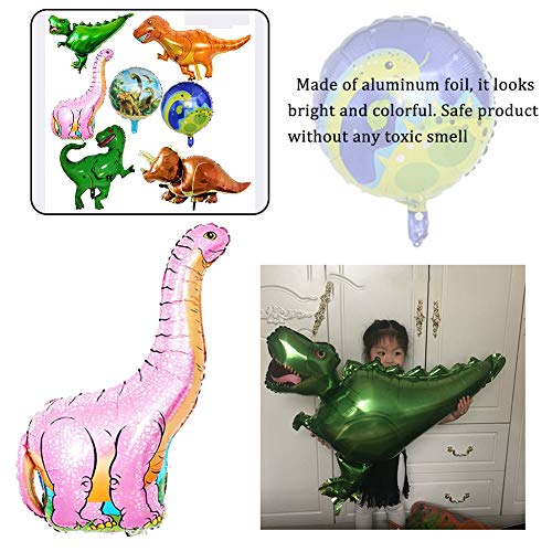 SIMUER Globos de Helio 7-Piezas Foil Dinosaur Balloon Jurassic World Birthday Party Supplies Jungle Style Large Balloon Globos Fiesta de Cumpleaños del Festival Decoración y Accesorio de Fiesta