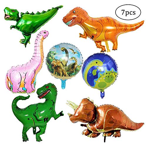 SIMUER Globos de Helio 7-Piezas Foil Dinosaur Balloon Jurassic World Birthday Party Supplies Jungle Style Large Balloon Globos Fiesta de Cumpleaños del Festival Decoración y Accesorio de Fiesta