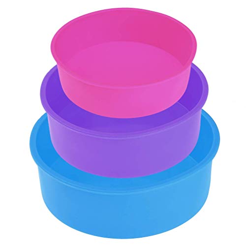 SIMUER Molde Redondo de Silicona para Hornear Tartas, Molde de Pastel Redondos Bandeja para Pan, 4 Pulgadas 6 Pulgadas 8 Pulgadas Juego de 3(Rojo Rosa Azul)