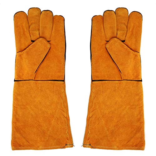 Sipobuy Guantes De Soldadura Extendidos De Piel De Vaca, Antialtas Temperaturas, Ignífugos, Resistentes Al Desgaste, Aislantes Térmicos, Para Trabajos De Seguridad BQQ, Soldadura, Horno, Etc.