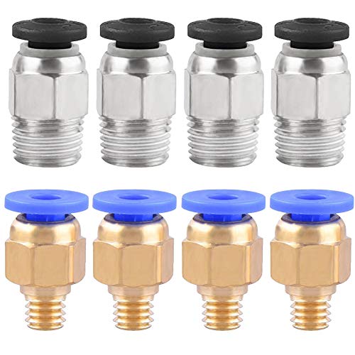 SIQUK Tubo de teflón PTFE de 2 piezas(2 metros) 4 piezas de ajuste rápido PC4-M6 4 piezas de ajuste neumático recto PC4-M10 para conectar la impresora 3D Filamento de 1.75 mm