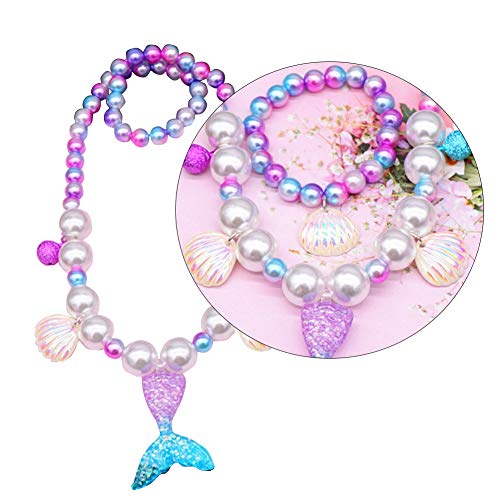 Sirena Partido Lovely Girls collar espina de pescado de la decoración de la perla de imitación collar de la pulsera de la sirena del partido del tema de la decoración Ropa Suministros 5pcs púrpura