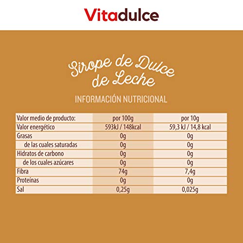 Sirope de dulce de leche sin azúcar, Topping de dulce de leche, Sirope bajo en calorías 400 gr. Pack de 3 unidades - Vitadulce