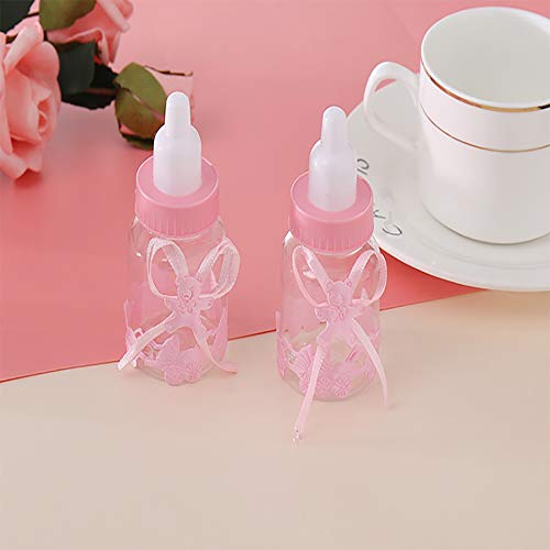 Siumir Biberón de Plástico Mini Botella de Caramelo Caja de Regalo 12 PCS para Fiesta de Baby Shower, Cumpleaños Fiesta (Rosa)