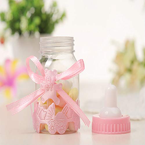 Siumir Biberón de Plástico Mini Botella de Caramelo Caja de Regalo 12 PCS para Fiesta de Baby Shower, Cumpleaños Fiesta (Rosa)