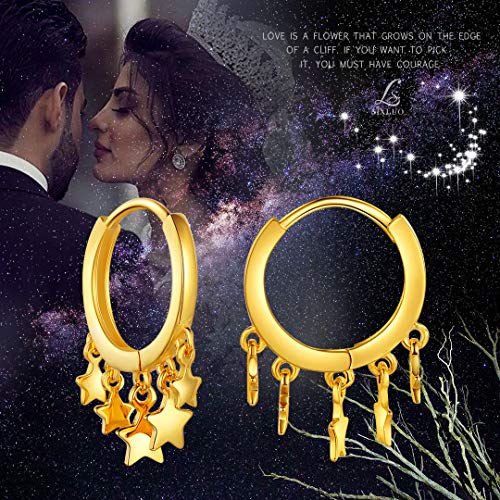 SixLuo-Pendientes de Plata 925 Forma en Estrellas Aros con Caja de Regalo para Mujer Chicas Color de Oro