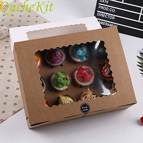 SJYM 5pcs 12 Cup Muffin Cupcake Box con Bandeja de Pastel Kraft Paper Cake Box Boda Fiesta de cumpleaños Postre Caja de Embalaje, Marrón, 5pcs