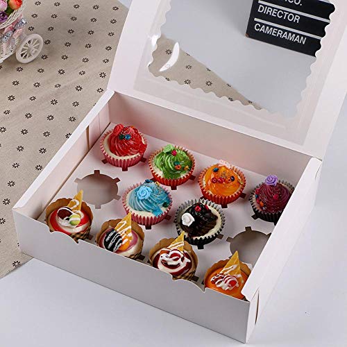 SJYM 5pcs 12 Cup Muffin Cupcake Box con Bandeja de Pastel Kraft Paper Cake Box Boda Fiesta de cumpleaños Postre Caja de Embalaje, Marrón, 5pcs