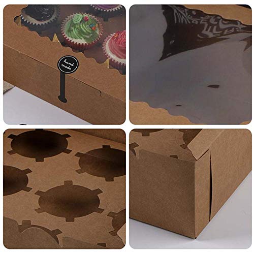 SJYM 5pcs 12 Cup Muffin Cupcake Box con Bandeja de Pastel Kraft Paper Cake Box Boda Fiesta de cumpleaños Postre Caja de Embalaje, Marrón, 5pcs