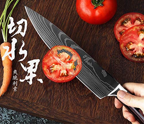 SJZS Cuchillo de Cocina de 8" Pulgadas Modelo japonés Cuchillos de Cocina láser Damasco Chef Santoku Cuchillo Afilado Cleaver rebanar Cuchillos Herramienta EDC (Color : 2 PCS Value Set)