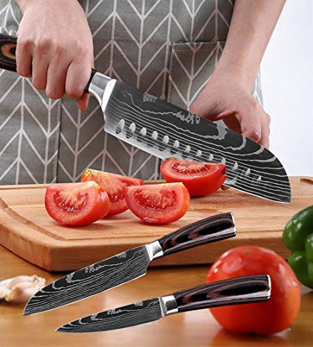 SJZS Cuchillo de Cocina de 8" Pulgadas Modelo japonés Cuchillos de Cocina láser Damasco Chef Santoku Cuchillo Afilado Cleaver rebanar Cuchillos Herramienta EDC (Color : 2 PCS Value Set)