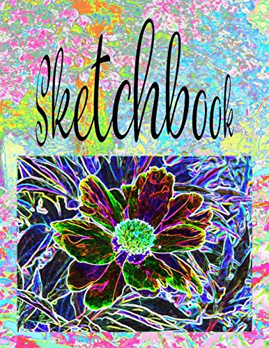 Sketchbook: Featuring Abstract Garden Peony in Black and Blue and Aqua and Hot Pink Sunrise in My Rubio Garden Original Digital Oil Painting Cover Artwork