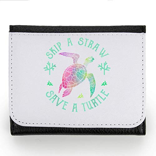 Skip A Straw Save A Turtle Cartera Zipper Wallet Coin Pocket Purse Billetera