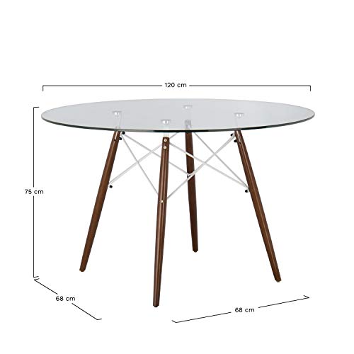 SKLUM Mesa de Comedor Redonda en Cristal y Madera de Haya (Ø120 cm) Scand Madera - Acero Madera Blanco & Madera Oscura - (Elige Color)