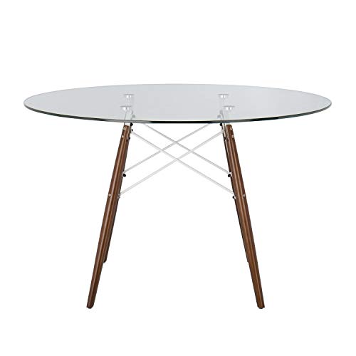 SKLUM Mesa de Comedor Redonda en Cristal y Madera de Haya (Ø120 cm) Scand Madera - Acero Madera Blanco & Madera Oscura - (Elige Color)