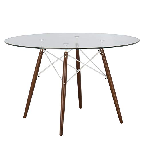 SKLUM Mesa de Comedor Redonda en Cristal y Madera de Haya (Ø120 cm) Scand Madera - Acero Madera Blanco & Madera Oscura - (Elige Color)