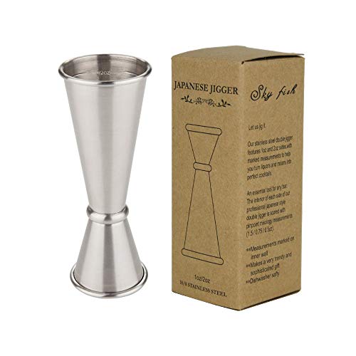 SKY FISH Vaso Medidor Cocktail Double, 1-2oz Japanesa Jigger de Acero Inoxidable 1-2 oz para Bar Medidores de Licores de Estilo Japonés Cocktail Jigger Measure para Bar y Hogar (Acero)