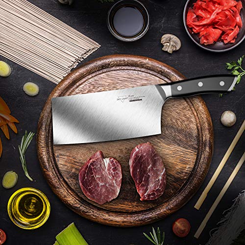 SKY LIGHT Chopper Cuchillo Chino Cuchillo Chef 18cm Cuchillo de Cocina alemán Cuchillo de Carne de Acero Inoxidable con Mango ergonómico