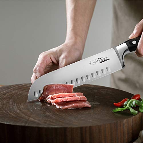 SKY LIGHT Cuchillo japonés Cuchillo Sushi Pro Cuchillo Santoku 17cm, Alemania Cuchillo de Acero Inoxidable de Sushi para Cocina y Restaurante