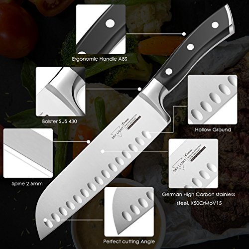 SKY LIGHT Cuchillo japonés Cuchillo Sushi Pro Cuchillo Santoku 17cm, Alemania Cuchillo de Acero Inoxidable de Sushi para Cocina y Restaurante