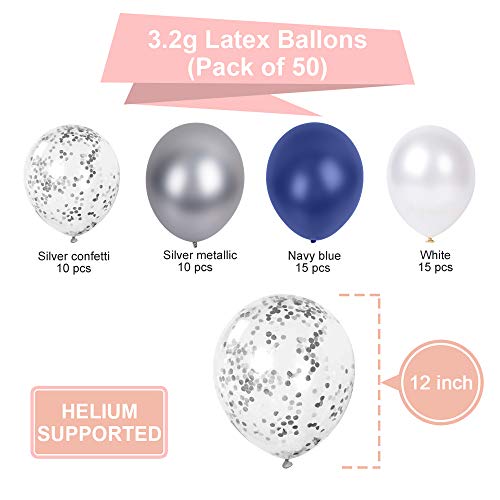 SKYIOL Globos 50 Piezas 30 cm Azul Blanco Plata Metalizado Confeti Helio Globo de Látex como Fiesta Celebración Decoraciones para Niños Cumpleaños Boda Baby Showers Graduación Día de San, Set 3