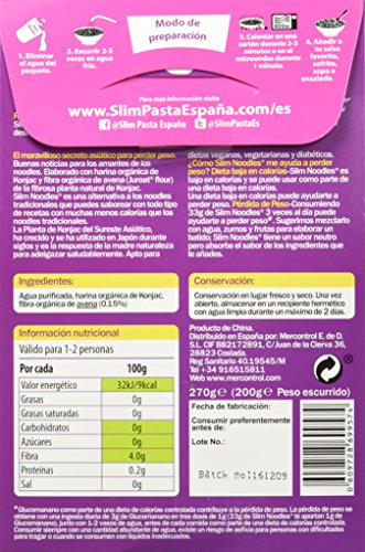 Slim Pasta Noodles Harina Orgánica de Konjac, 5 Paquetes de 270 gr - Total: 1350 gr