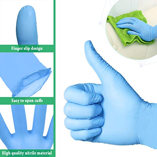 Slimerence Guantes médicos desechables de nitrilo, sin polvo, alimentos estructurados, industria química doméstica, caja azul de 100