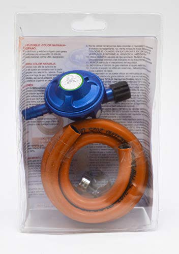 S&M 322150 Kit Regulador de Gas para bombona de butano de Camping + Tubo 1,5 Metros +2 Arandelas, Gris/Naranja, Estándar