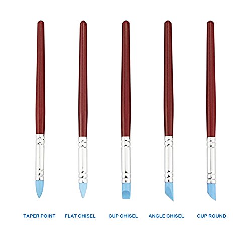 (Small) - Meta-U 5 Pcs Colour Shapers Silicone Pen / Paint Brushes With Flexible Blue Rubber Tip & Red Wooden Handle