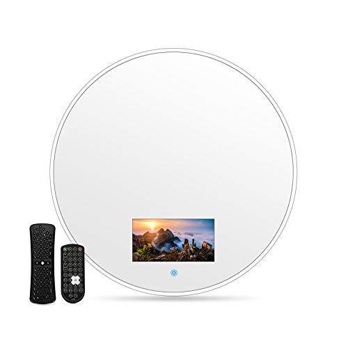 Smart Android IP66 Espejo de baño a prueba de agua TV 1080P Full HD con Wi-Fi incorporado, parlantes integrados, control remoto a prueba de agua IP68, una opción para los regalos,40*40cm-Silver